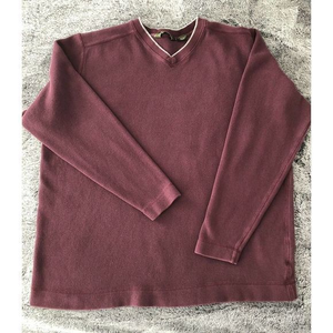 Eddie Bauer Men's Sweater XL‎ TALL Maroon Long Sleeve V Neck Pullover Gray Trim